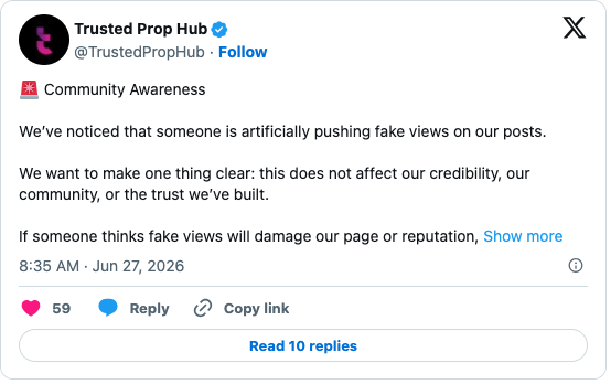 TrustedPropHub Bot İtirafı Resmi Tweet Kaydı